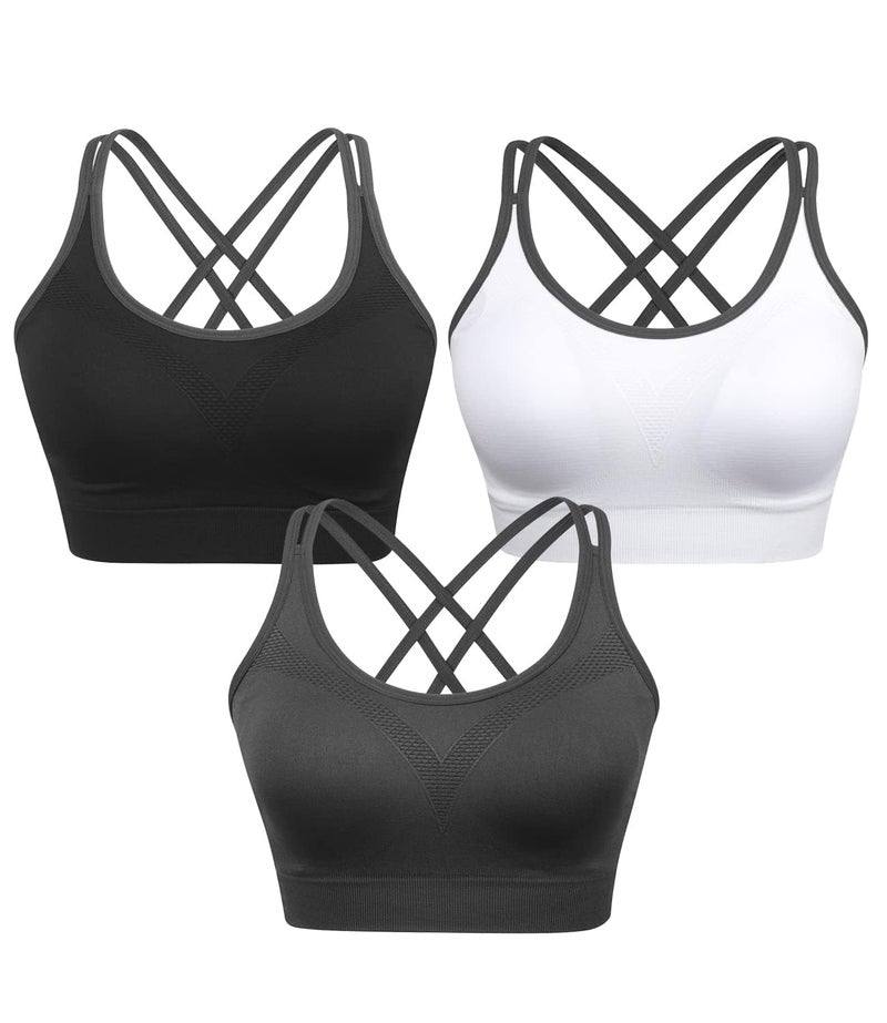 VEQKING Strappy Women's Sports Bra Cross Back Workout Tops Removal Cups Padded Yoga Bra for Running Fitness - Image 1